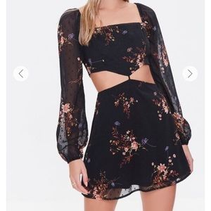 Floral Print Cut Out Mini Dress